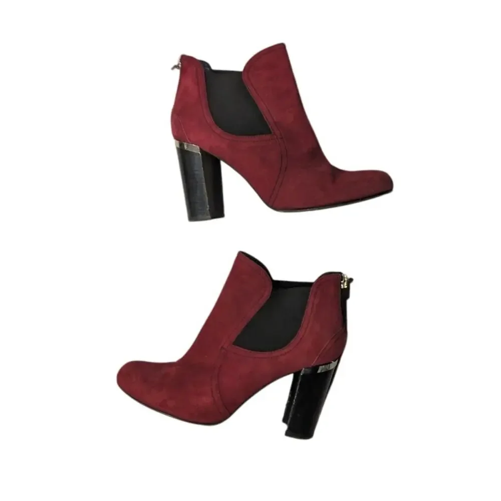 Donald Pliner Bonnie Boot Red Suede Chelsea Bootie Block Heel Size 7